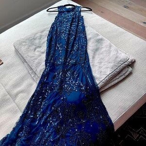 Navy, sequin gown. XS